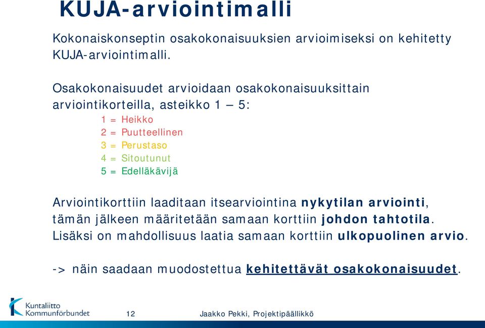 = Sitoutunut 5 = Edelläkävijä Arviointikorttiin laaditaan itsearviointina nykytilan arviointi, tämän jälkeen määritetään samaan