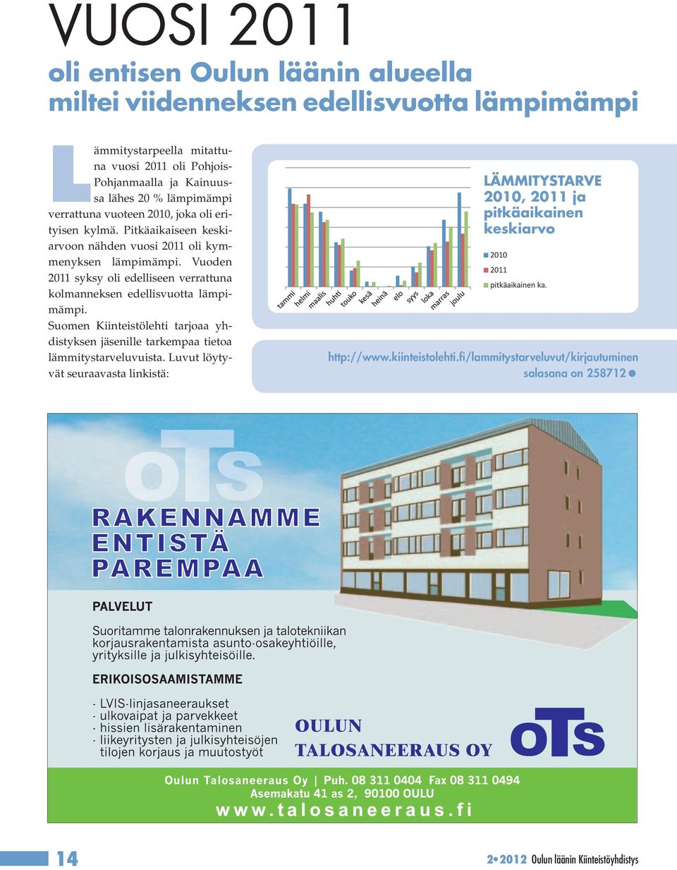 Vuoden 2011 syksy oli edelliseen verrattuna kolmanneksen edellisvuotta lämpimämpi. Suomen Kiinteistölehti tarjoaa yhdistyksen jäsenille tarkempaa tietoa lämmitystarveluvuista.