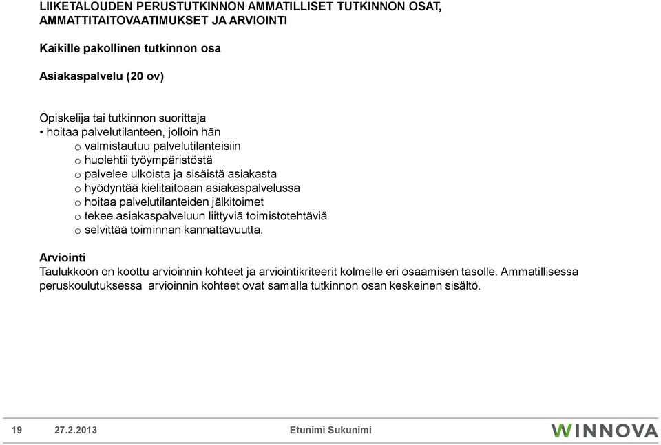 asiakaspalvelussa o hoitaa palvelutilanteiden jälkitoimet o tekee asiakaspalveluun liittyviä toimistotehtäviä o selvittää toiminnan kannattavuutta.