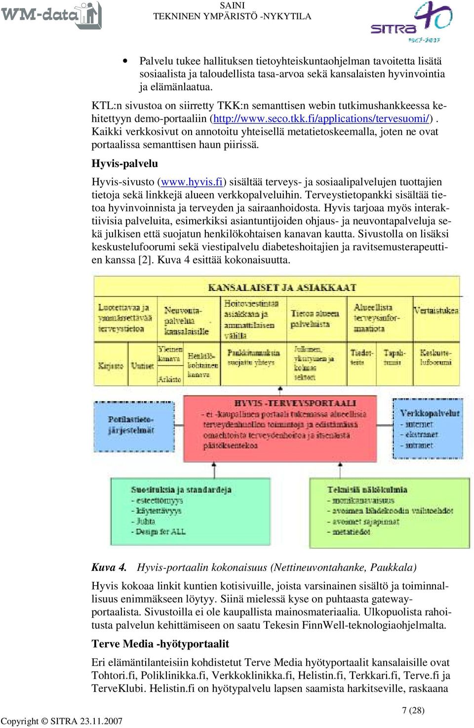 Kaikki verkkosivut on annotoitu yhteisellä metatietoskeemalla, joten ne ovat portaalissa semanttisen haun piirissä. Hyvis-palvelu Hyvis-sivusto (www.hyvis.