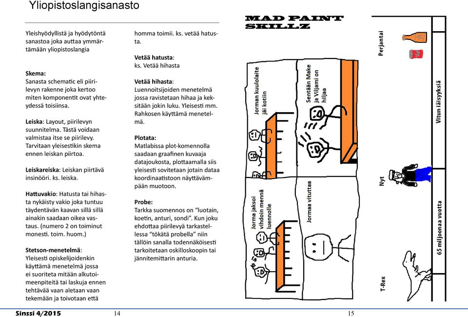 piirtoa. Leiskareiska: Leiskan piirtävä insinööri. ks. leiska. Hattuvakio: Hatusta tai hihasta nykäisty vakio joka tuntuu täydentävän kaavan sillä sillä ainakin saadaan oikea vastaus.