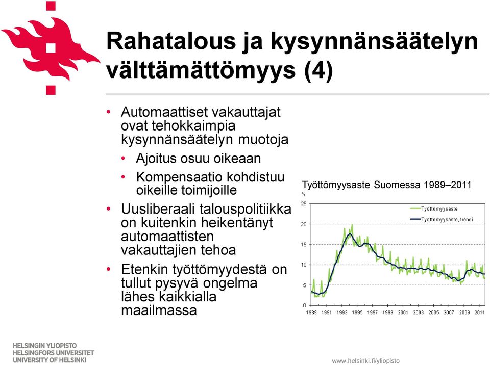 Uusliberaali talouspolitiikka on kuitenkin heikentänyt automaattisten vakauttajien tehoa