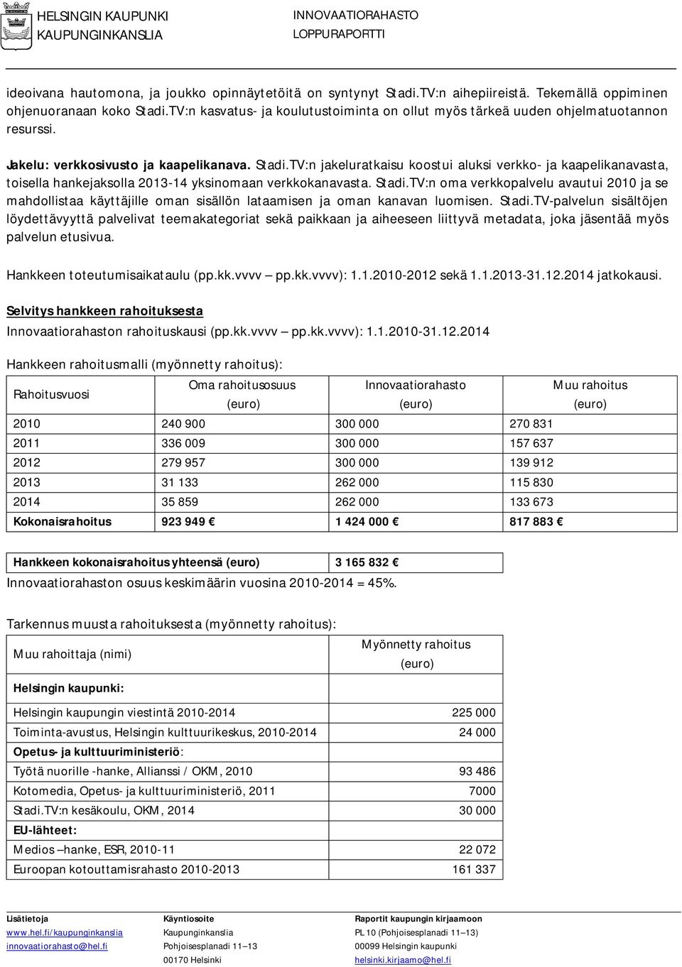 TV:n jakeluratkaisu koostui aluksi verkko- ja kaapelikanavasta, toisella hankejaksolla 2013-14 yksinomaan verkkokanavasta. Stadi.