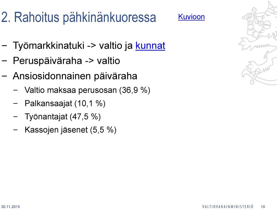 päiväraha Valtio maksaa perusosan (36,9 %) Palkansaajat
