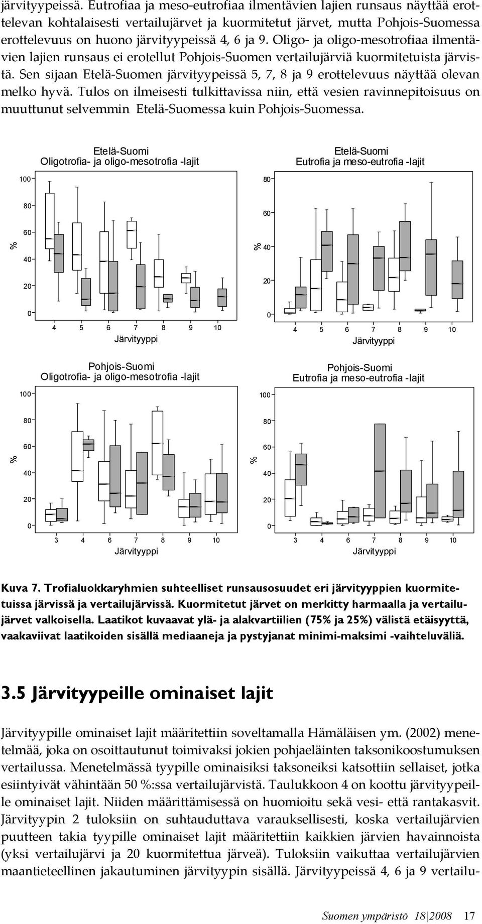 Oligo- ja oligo-mesotrofiaa ilmentävien lajien runsaus ei erotellut Pohjois-Suomen vertailujärviä kuormitetuista järvistä.