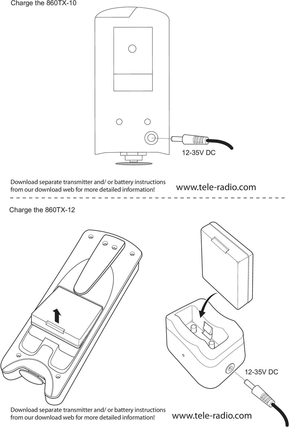 com Charge the 860TX-12 12-35V DC Download separate transmitter and/ or battery