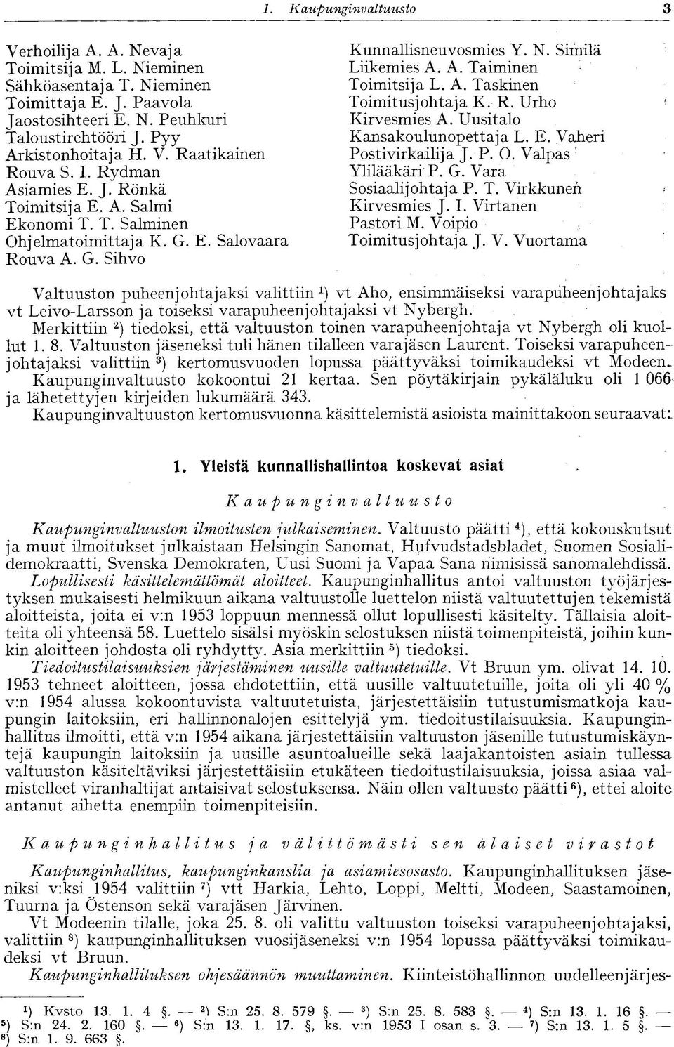 Similä Liikemies A. A. Taiminen Toimitsija L. A. Taskinen Toimitusjohtaja K. R. Urho Kirvesmies A. Uusitalo Kansakoulunopettaja L. E. Vaheri Postivirkailija J. P. O. Valpas? Ylilääkäri P. G.