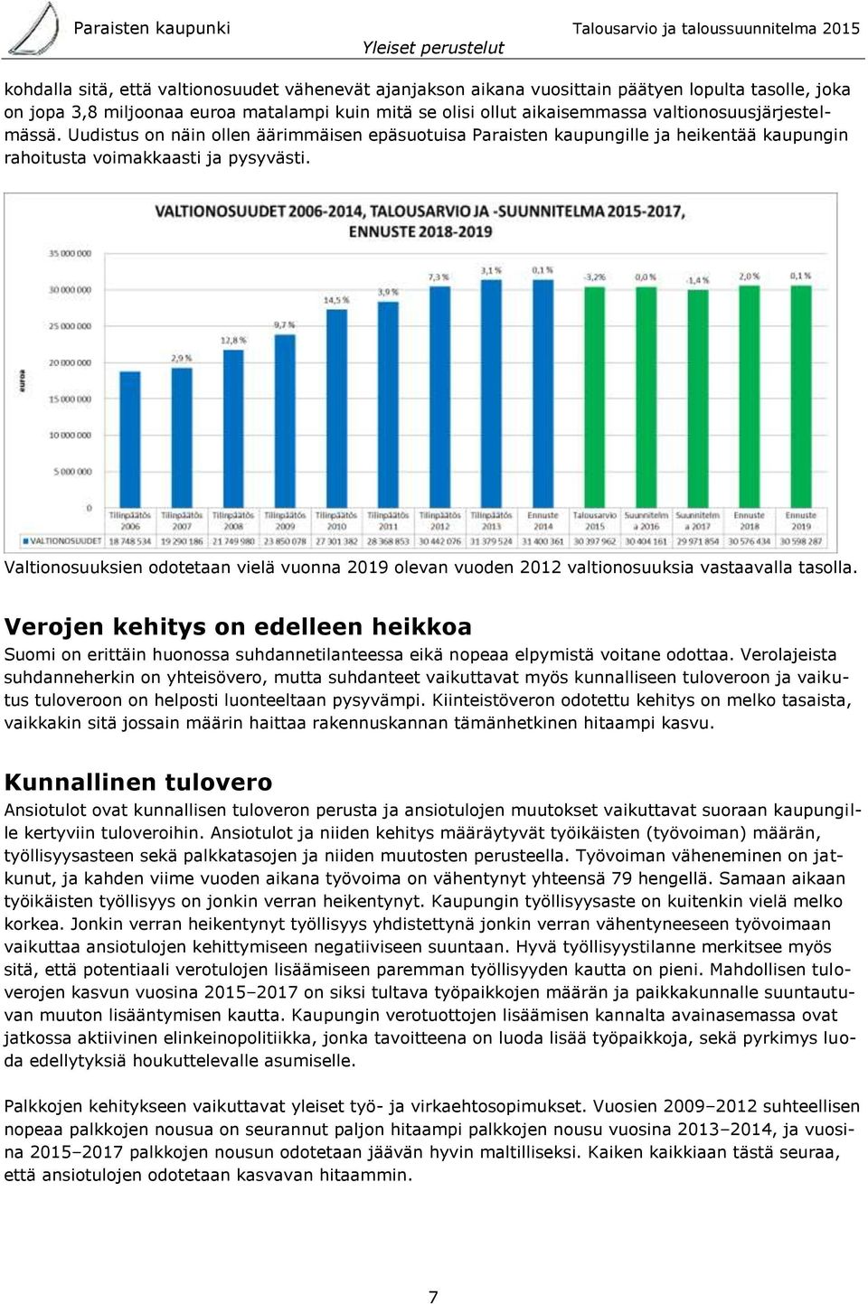 Valtionosuuksien odotetaan vielä vuonna 2019 olevan vuoden 2012 valtionosuuksia vastaavalla tasolla.