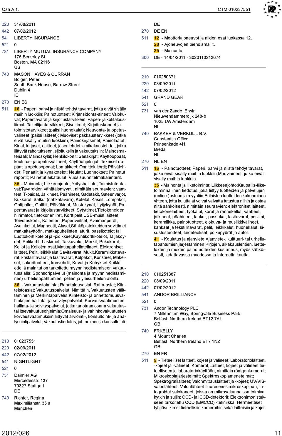 Painotuotteet; Kirjansidonta-aineet; Valokuvat; Paperitavarat ja kirjoitustarvikkeet; Paperi- ja kotitalousliimat; Taiteilijantarvikkeet; Siveltimet; Kirjoituskoneet ja toimistotarvikkeet (paitsi