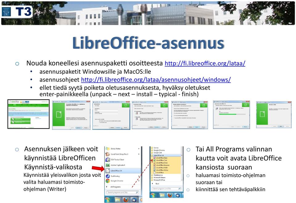 org/lataa/asennusohjeet/windows/ ellet tiedä syytä poiketa oletusasennuksesta, hyväksy oletukset enter-painikkeella (unpack next install typical - finish) o