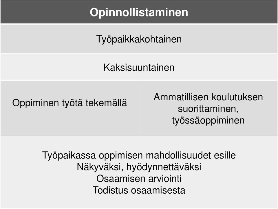 suorittaminen, työssäoppiminen Työpaikassa oppimisen