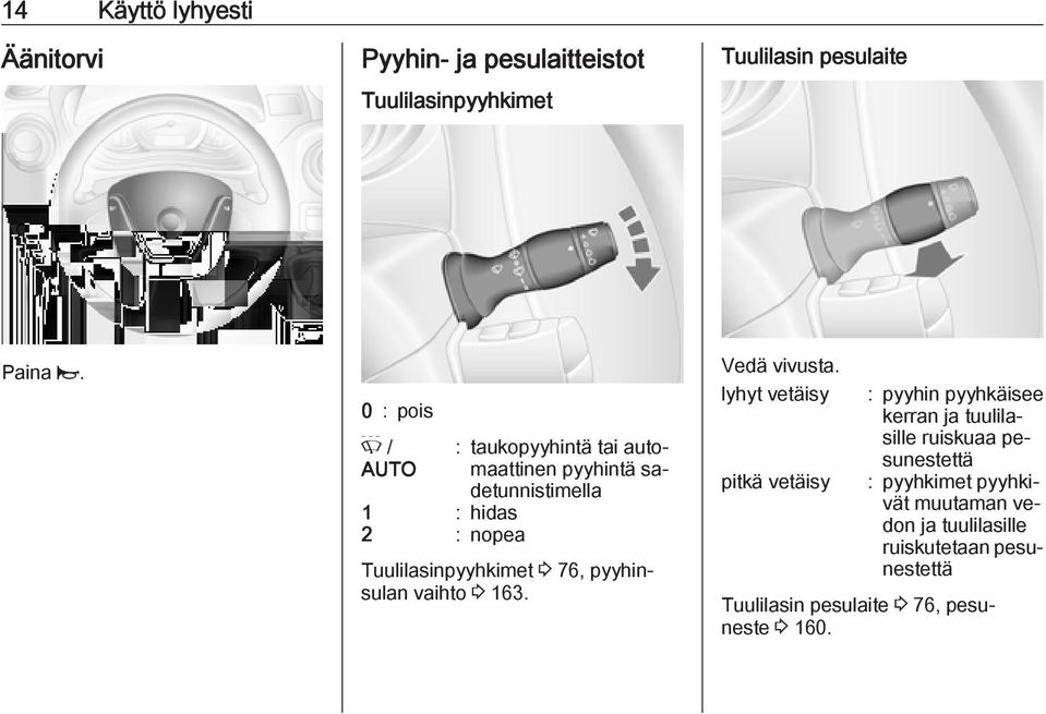 76, pyyhinsulan vaihto 3 163. Vedä vivusta.