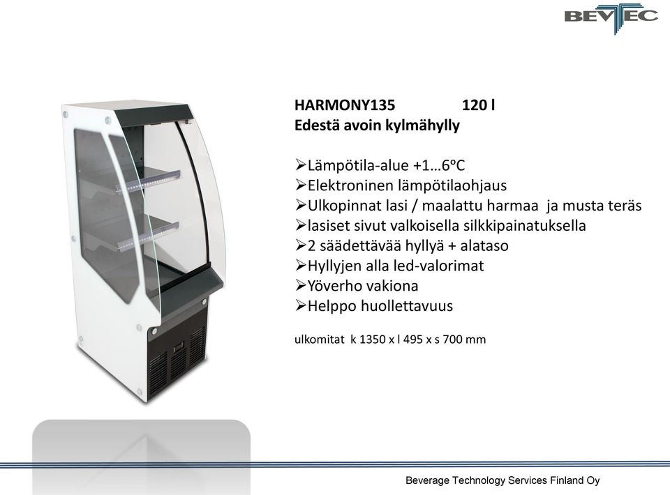 valkoisella silkkipainatuksella 2 säädettävää hyllyä + alataso Hyllyjen alla