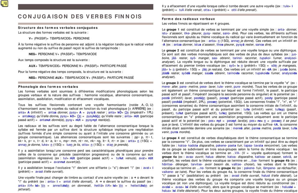 AUX+TEMPS/MODE+PERSONNE V+()+PARTICIPE PASSÉ Pour la forme négative des temps composés, la structure est la suivante : NEG+PERSONNE AUX+TEMPS/MODE V+()+PARTICIPE PASSÉ Phologie des formes verbales