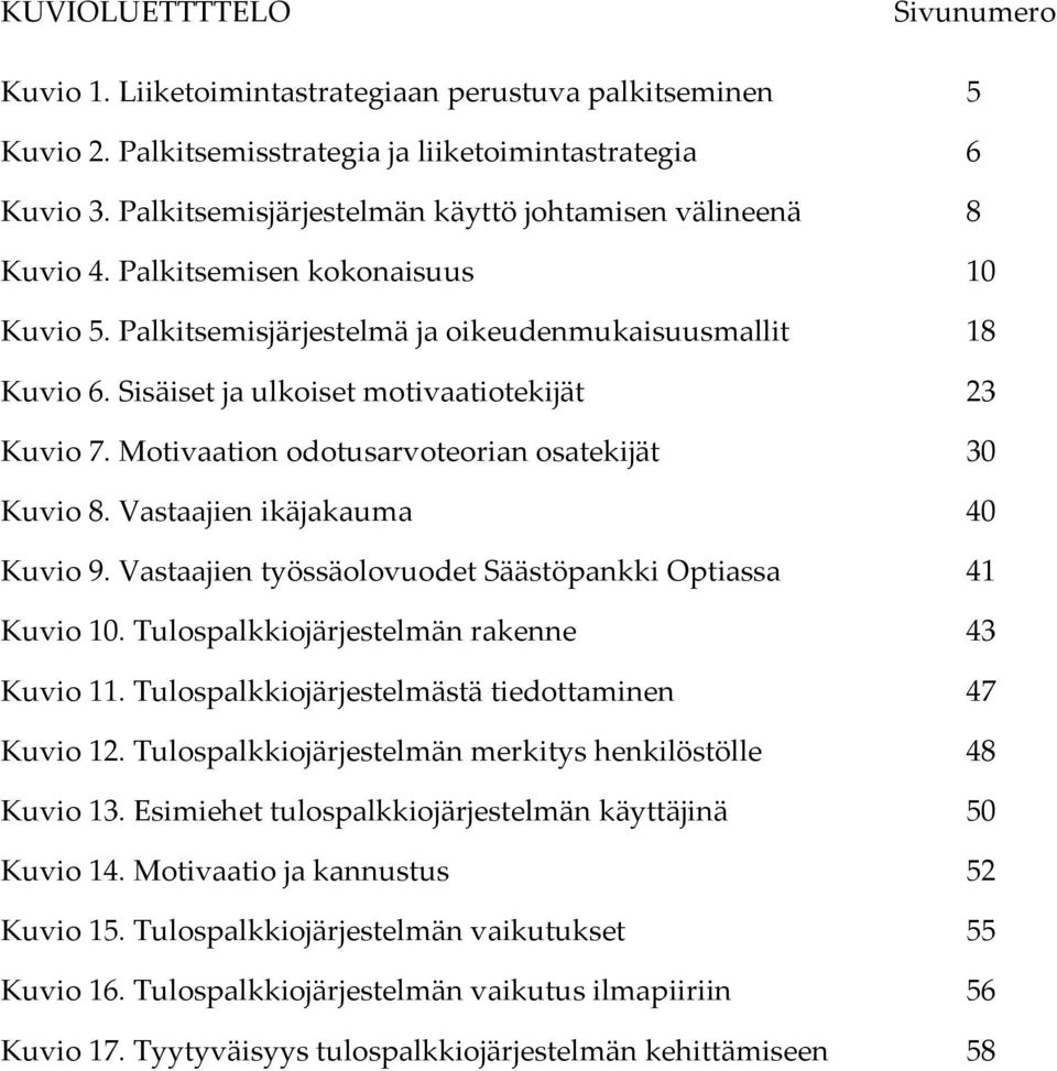 Sisäiset ja ulkoiset motivaatiotekijät 23 Kuvio 7. Motivaation odotusarvoteorian osatekijät 30 Kuvio 8. Vastaajien ikäjakauma 40 Kuvio 9. Vastaajien työssäolovuodet Säästöpankki Optiassa 41 Kuvio 10.