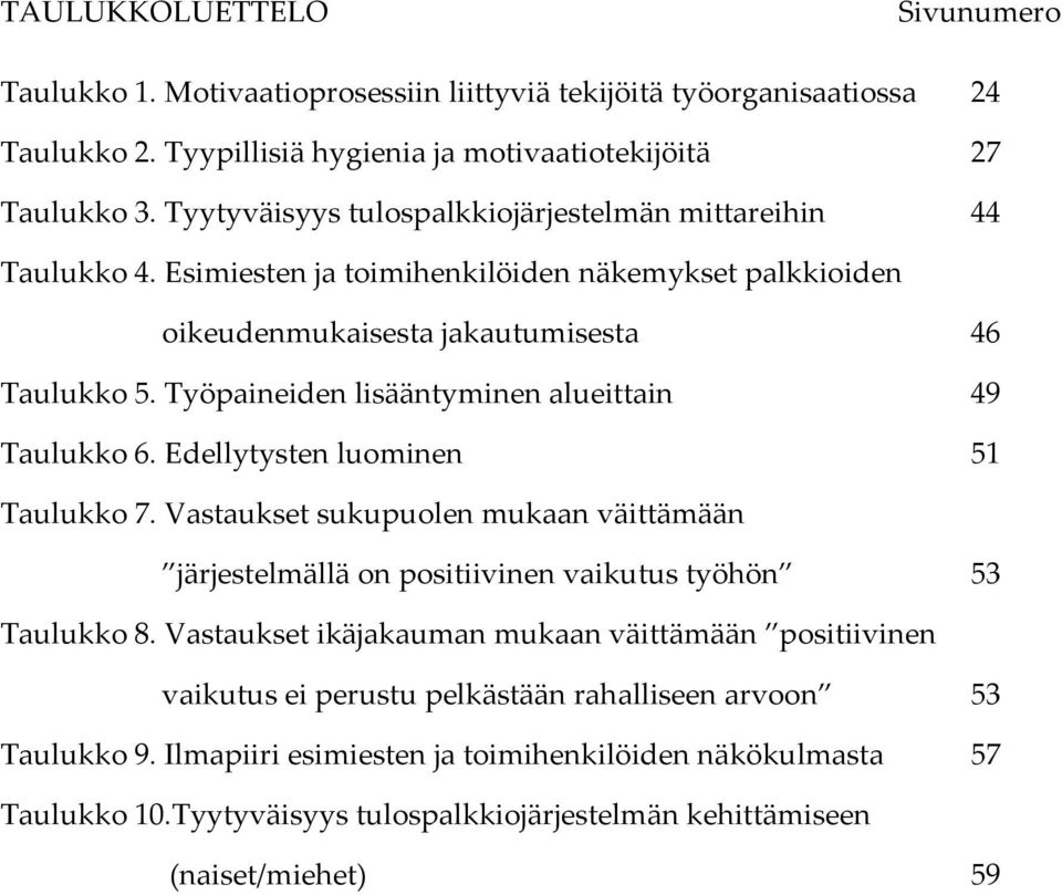 Työpaineiden lisääntyminen alueittain 49 Taulukko 6. Edellytysten luominen 51 Taulukko 7. Vastaukset sukupuolen mukaan väittämään järjestelmällä on positiivinen vaikutus työhön 53 Taulukko 8.