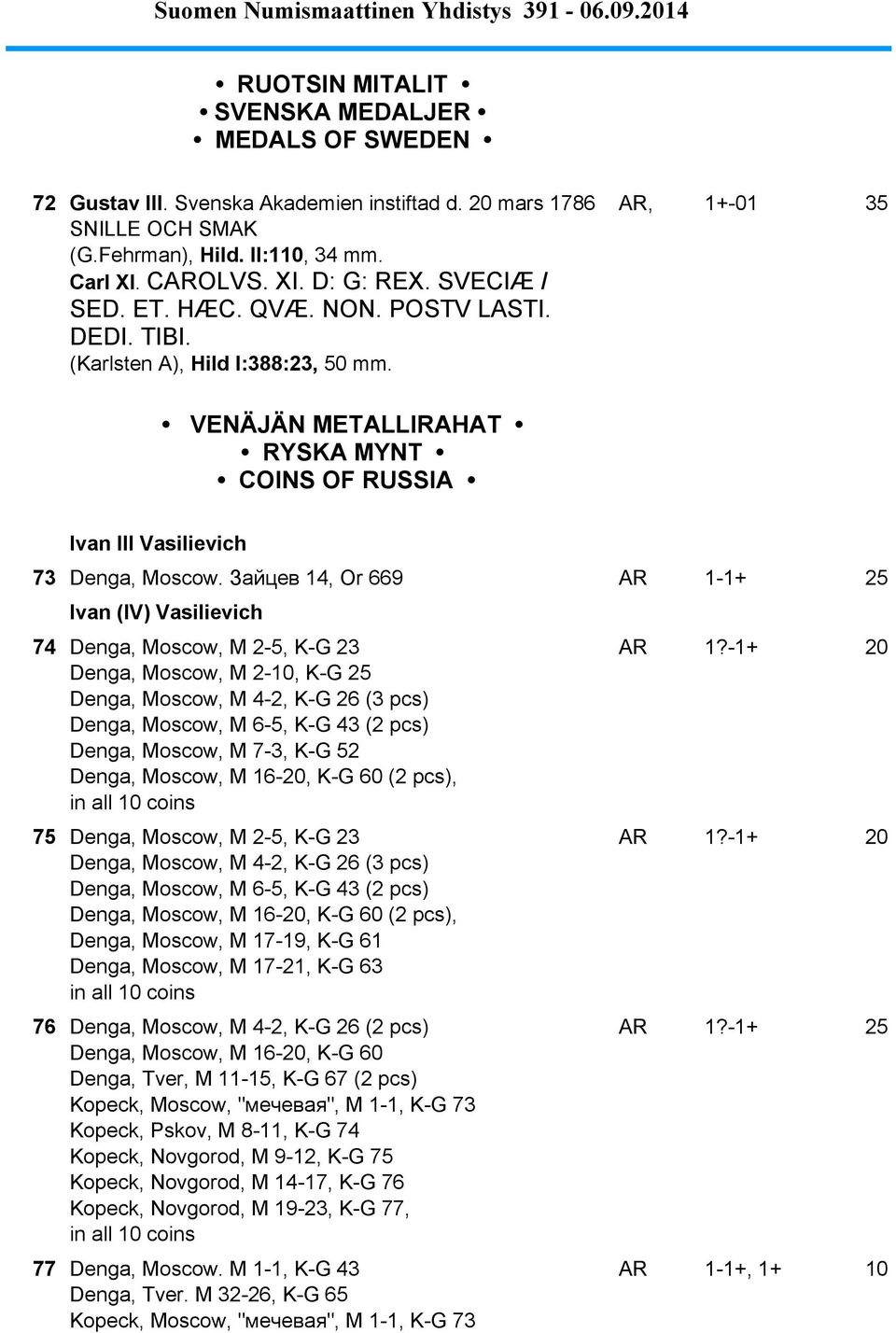 AR, 1+-01 35 72,5 VENÄJÄN METALLIRAHAT RYSKA MYNT COINS OF RUSSIA 72,5 Ivan III Vasilievich 73 Denga, Moscow.