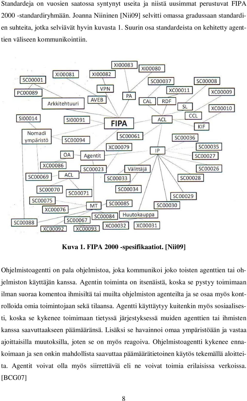 FIPA 2000 -spesifikaatiot. [Nii09] Ohjelmistoagentti on pala ohjelmistoa, joka kommunikoi joko toisten agenttien tai ohjelmiston käyttäjän kanssa.