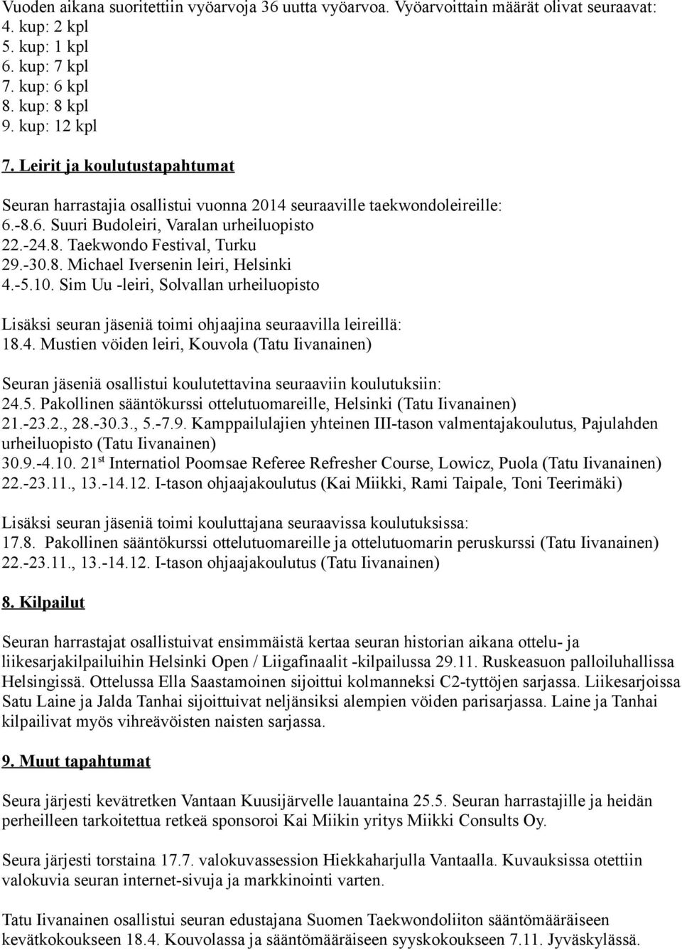 -5.10. Sim Uu -leiri, Solvallan urheiluopisto Lisäksi seuran jäseniä toimi ohjaajina seuraavilla leireillä: 18.4.