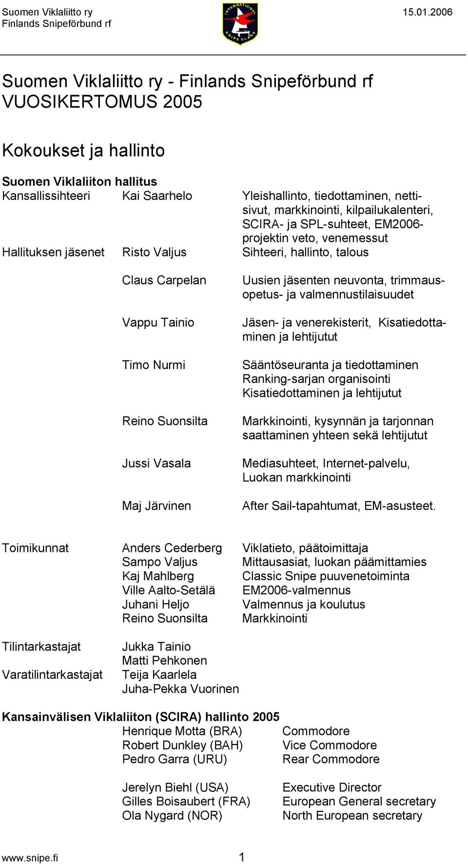 Uusien jäsenten neuvonta, trimmausopetus- ja valmennustilaisuudet Jäsen- ja venerekisterit, Kisatiedottaminen ja lehtijutut Sääntöseuranta ja tiedottaminen Ranking-sarjan organisointi