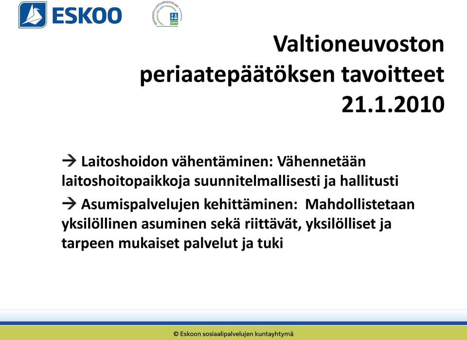 suunnitelmallisesti ja hallitusti Asumispalvelujen kehittäminen:
