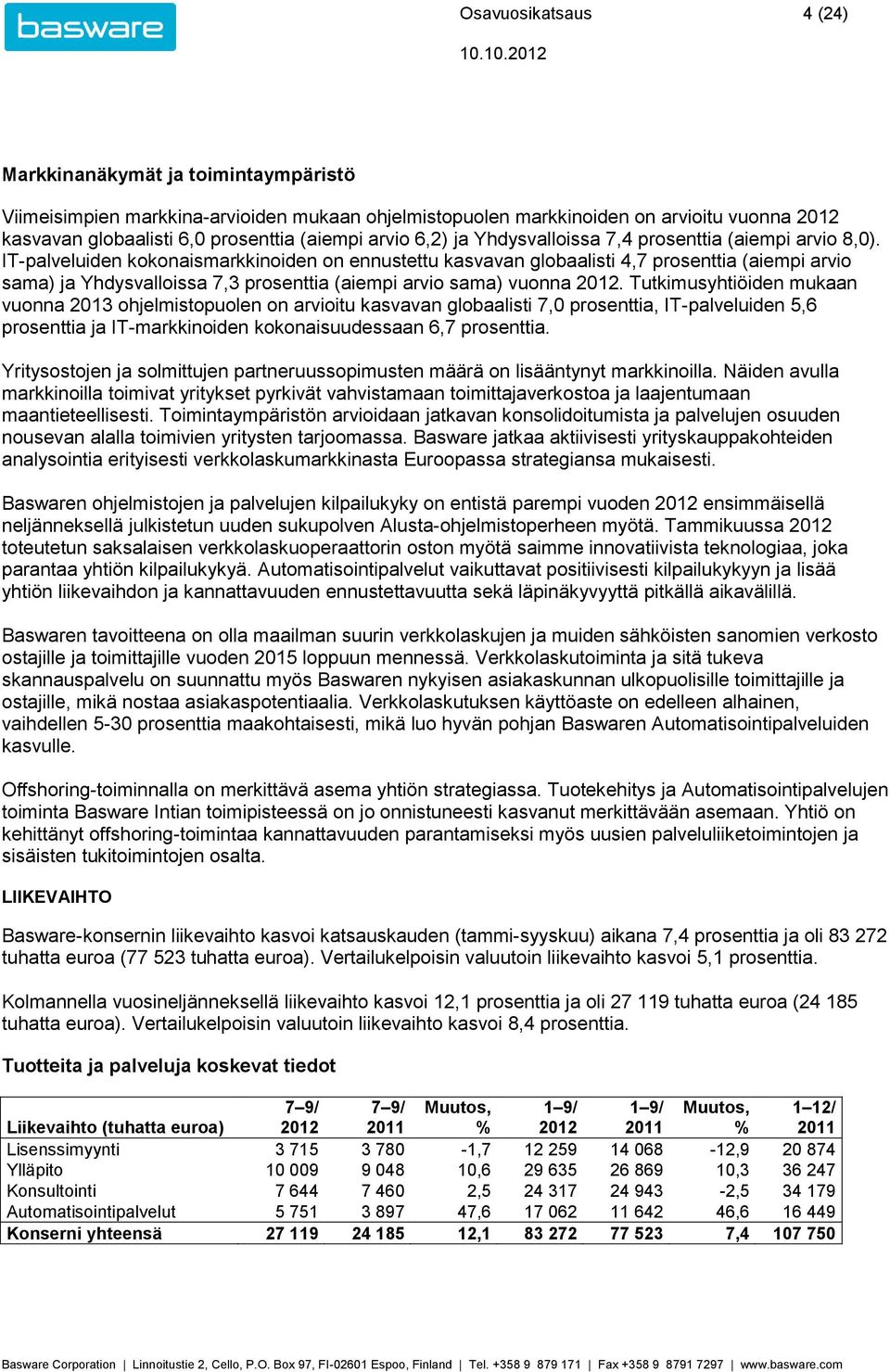 IT-palveluiden kokonaismarkkinoiden on ennustettu kasvavan globaalisti 4,7 prosenttia (aiempi arvio sama) ja Yhdysvalloissa 7,3 prosenttia (aiempi arvio sama) vuonna.