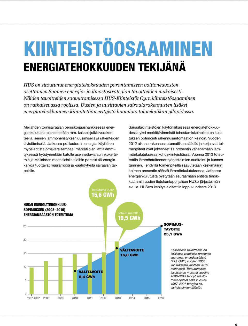 Uusien ja uusittavien sairaalarakennusten lisäksi energiatehokkuuteen kiinnitetään erityistä huomiota talotekniikan ylläpidossa.