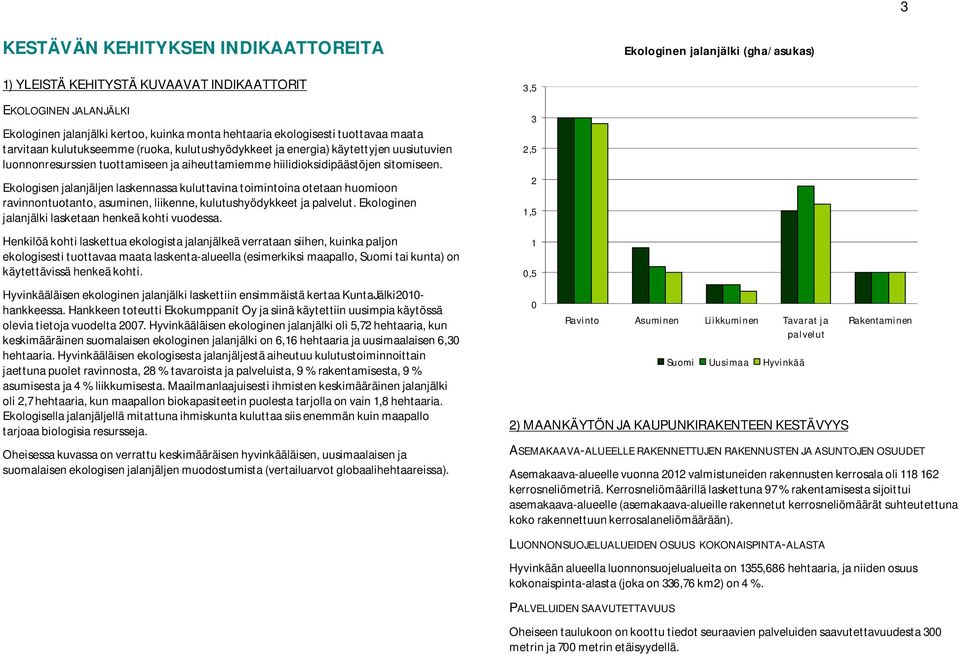 Ekologisen jalanjäljen laskennassa kuluttavina toimintoina otetaan huomioon ravinnontuotanto, asuminen, liikenne, kulutushyödykkeet ja palvelut. Ekologinen jalanjälki lasketaan henkeä kohti vuodessa.