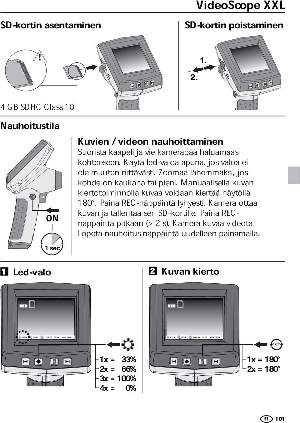 Zoomaa lähemmäksi, jos valoa jos ei kohde kiertotoiminnolla on kaukana kuvaa tai pieni. voidaan Manuaalisella kiertää näytöllä kuvan 180.