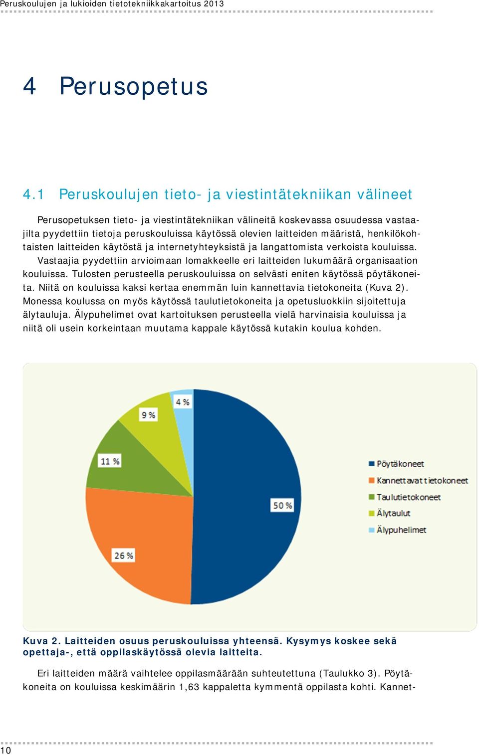 laitteiden määristä, henkilökohtaisten laitteiden käytöstä ja internetyhteyksistä ja langattomista verkoista kouluissa.