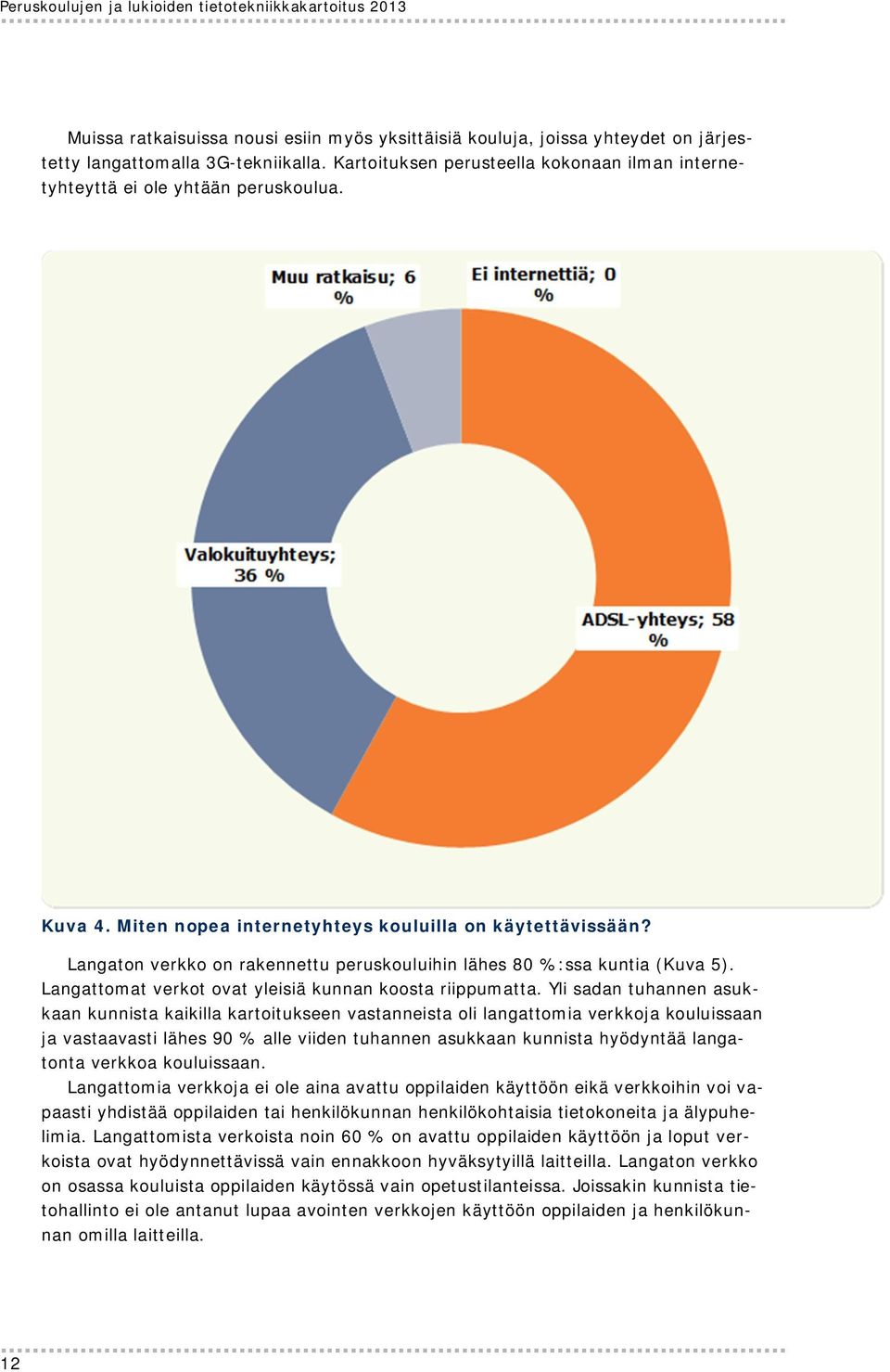 Langaton verkko on rakennettu peruskouluihin lähes 80 %:ssa kuntia (Kuva 5). Langattomat verkot ovat yleisiä kunnan koosta riippumatta.