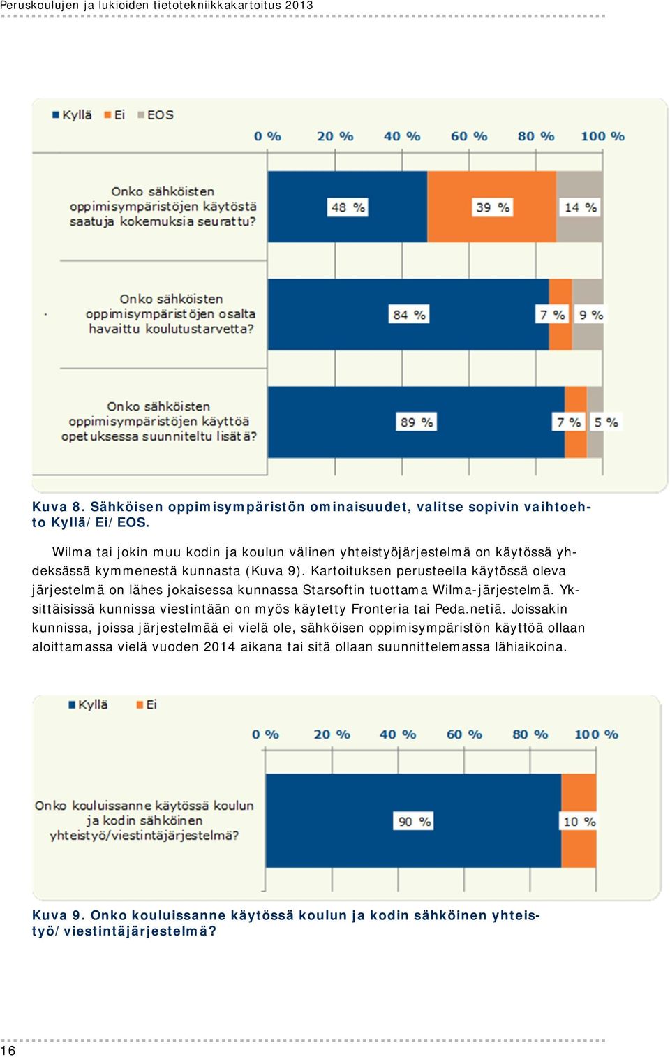 Kartoituksen perusteella käytössä oleva järjestelmä on lähes jokaisessa kunnassa Starsoftin tuottama Wilma-järjestelmä.