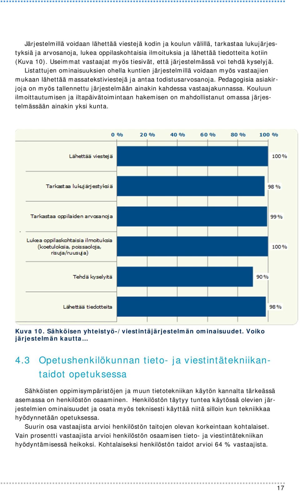 Listattujen ominaisuuksien ohella kuntien järjestelmillä voidaan myös vastaajien mukaan lähettää massatekstiviestejä ja antaa todistusarvosanoja.