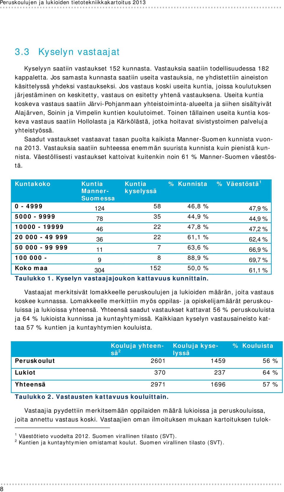 Jos vastaus koski useita kuntia, joissa koulutuksen järjestäminen on keskitetty, vastaus on esitetty yhtenä vastauksena.