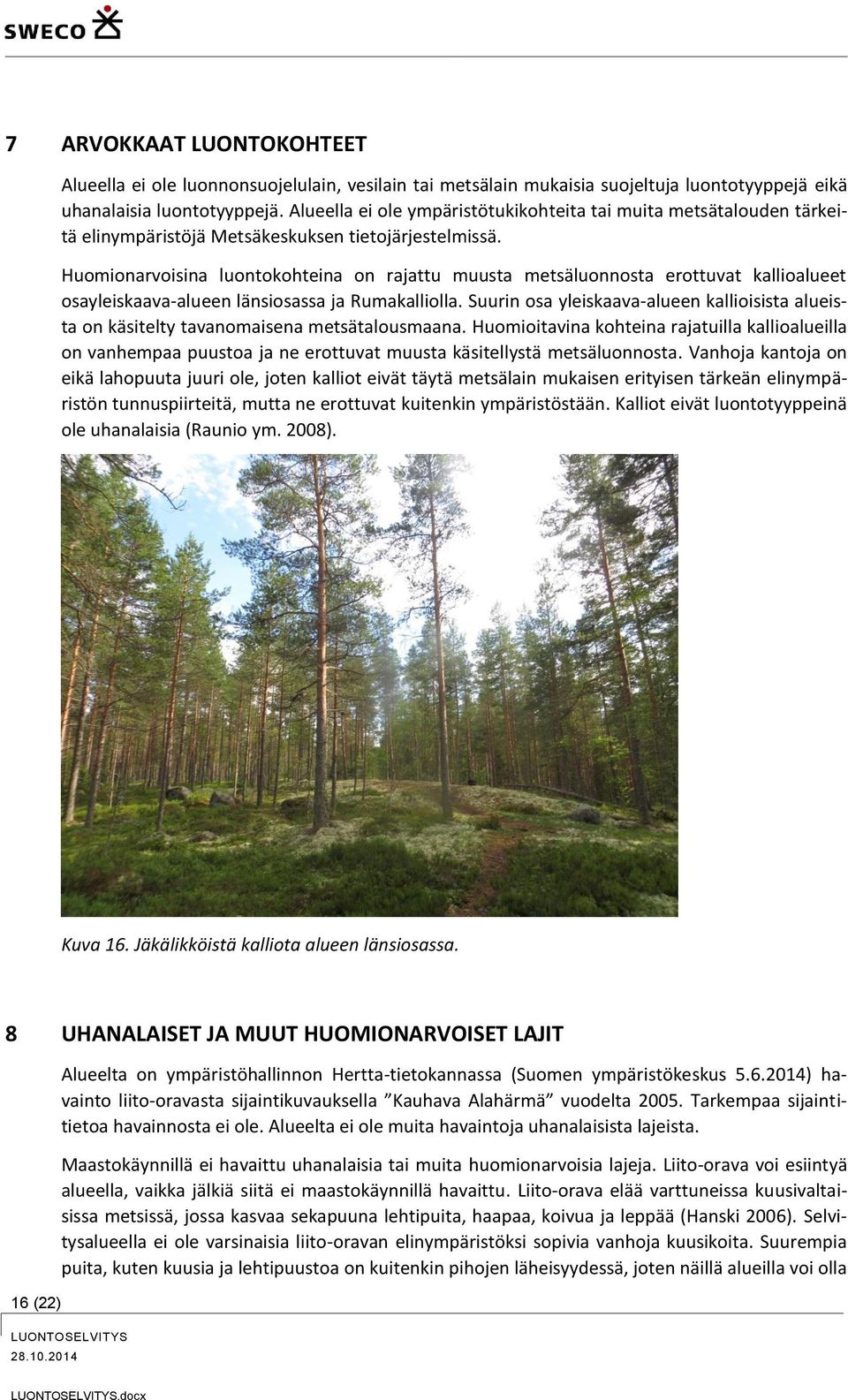 Huomionarvoisina luontokohteina on rajattu muusta metsäluonnosta erottuvat kallioalueet osayleiskaava-alueen länsiosassa ja Rumakalliolla.