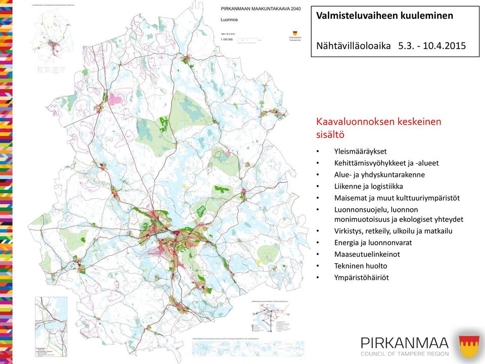 yhdyskuntarakenne Liikenne ja logistiikka Maisemat ja muut kulttuuriympäristöt Luonnonsuojelu, luonnon