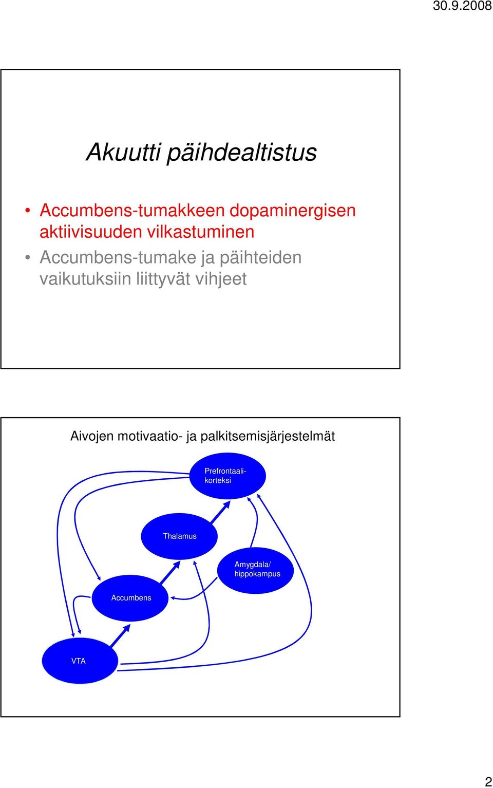 vaikutuksiin liittyvät vihjeet Aivojen motivaatio- ja