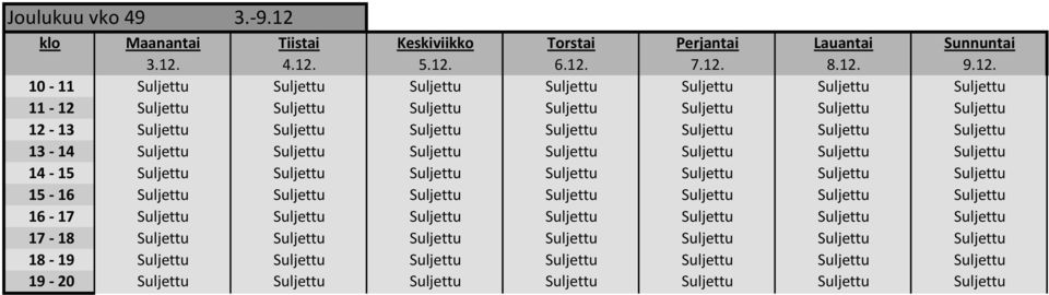 Suljettu Suljettu Suljettu Suljettu Suljettu Suljettu Suljettu 13-14 Suljettu Suljettu Suljettu Suljettu Suljettu Suljettu Suljettu 14-15 Suljettu Suljettu Suljettu Suljettu Suljettu