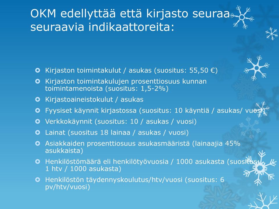 vuosi) Verkkokäynnit (suositus: 10 / asukas / vuosi) Lainat (suositus 18 lainaa / asukas / vuosi) Asiakkaiden prosenttiosuus asukasmääristä (lainaajia