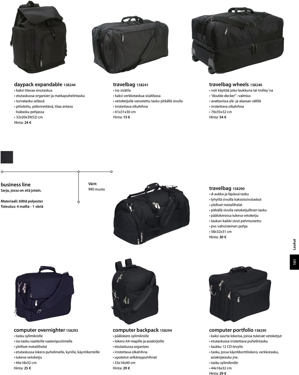 laukkuna tai trolley na double decker valmius avattavissa ylä- ja alaosan välillä irrotettava olkahihna 70x35x32 cm Hinta: 54 business line Sarja, jossa on sitä jotain.