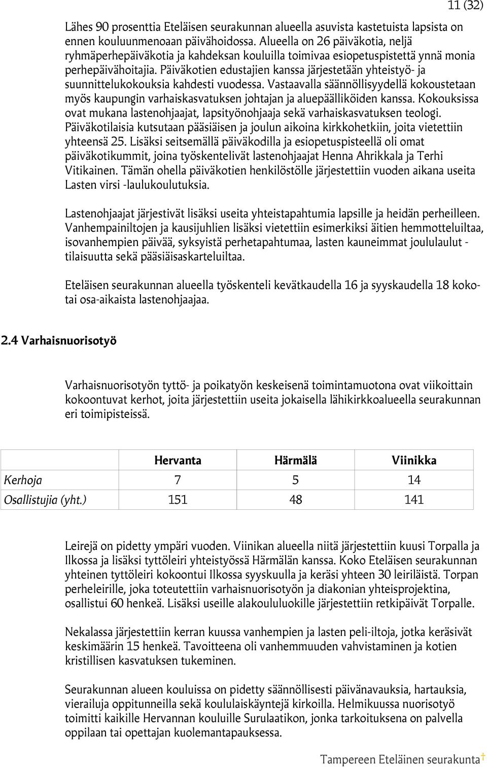 Päiväkotien edustajien kanssa järjestetään yhteistyö- ja suunnittelukokouksia kahdesti vuodessa.