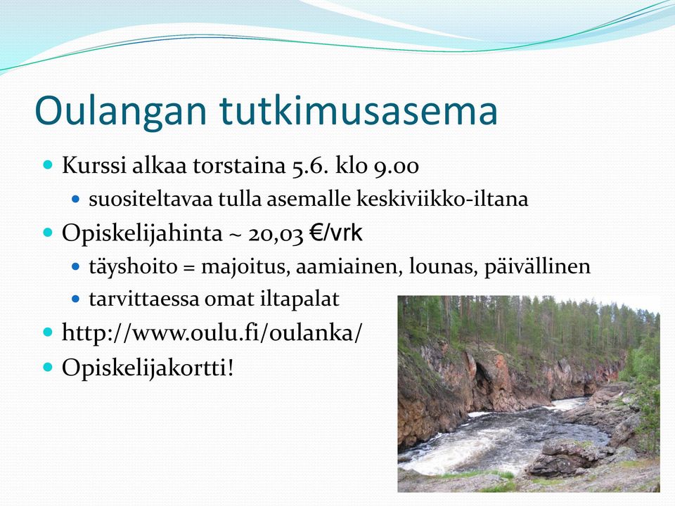 Opiskelijahinta ~ 20,03 /vrk täyshoito = majoitus, aamiainen,