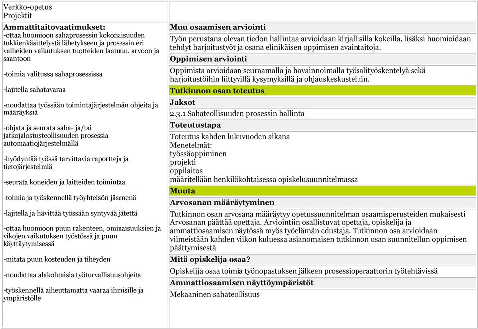 automaatiojärjestelmällä -hyödyntää työssä tarvittavia raportteja ja tietojärjestelmiä -seurata koneiden ja laitteiden toimintaa -toimia ja työskennellä työyhteisön jäsenenä -lajitella ja hävittää