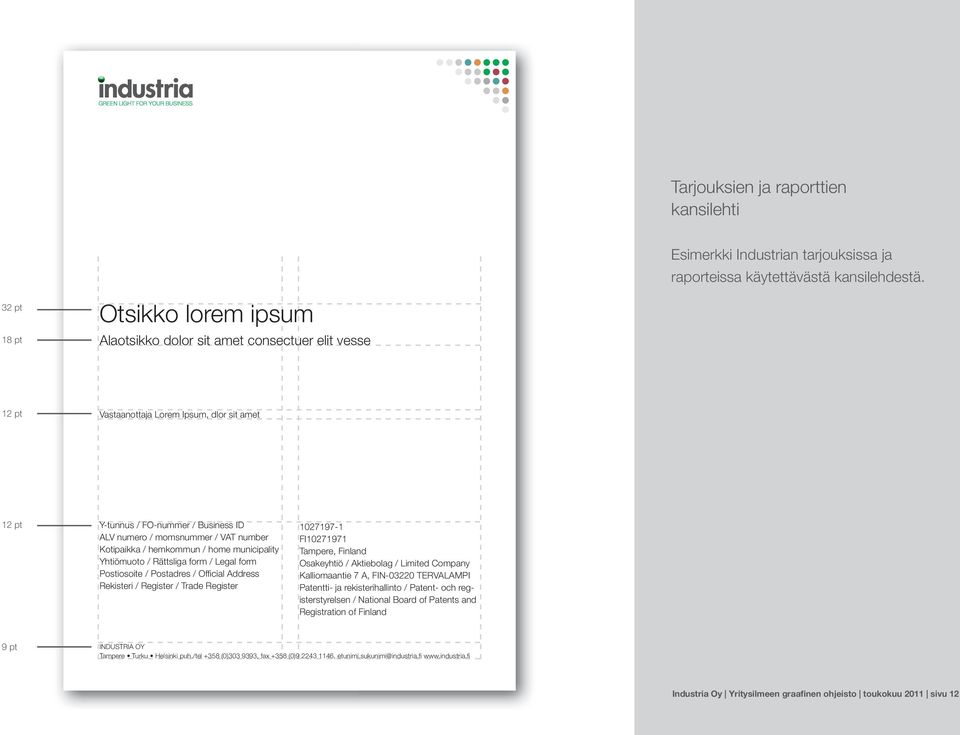 number Kotipaikka / hemkommun / home municipality Yhtiömuoto / Rättsliga form / Legal form Postiosoite / Postadres / Offi cial Address Rekisteri / Register / Trade Register 1027197-1 FI10271971