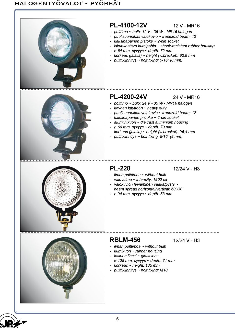 bracket): 92,9 mm - pulttikiinnitys ~ bolt fixing: 5/16 (8 mm) pl-4200-24v 24 V - MR16 - polttimo ~ bulb: 24 V - 35 W - MR16 halogen - kovaan käyttöön ~ heavy duty - puolisuunnikas valokuvio ~