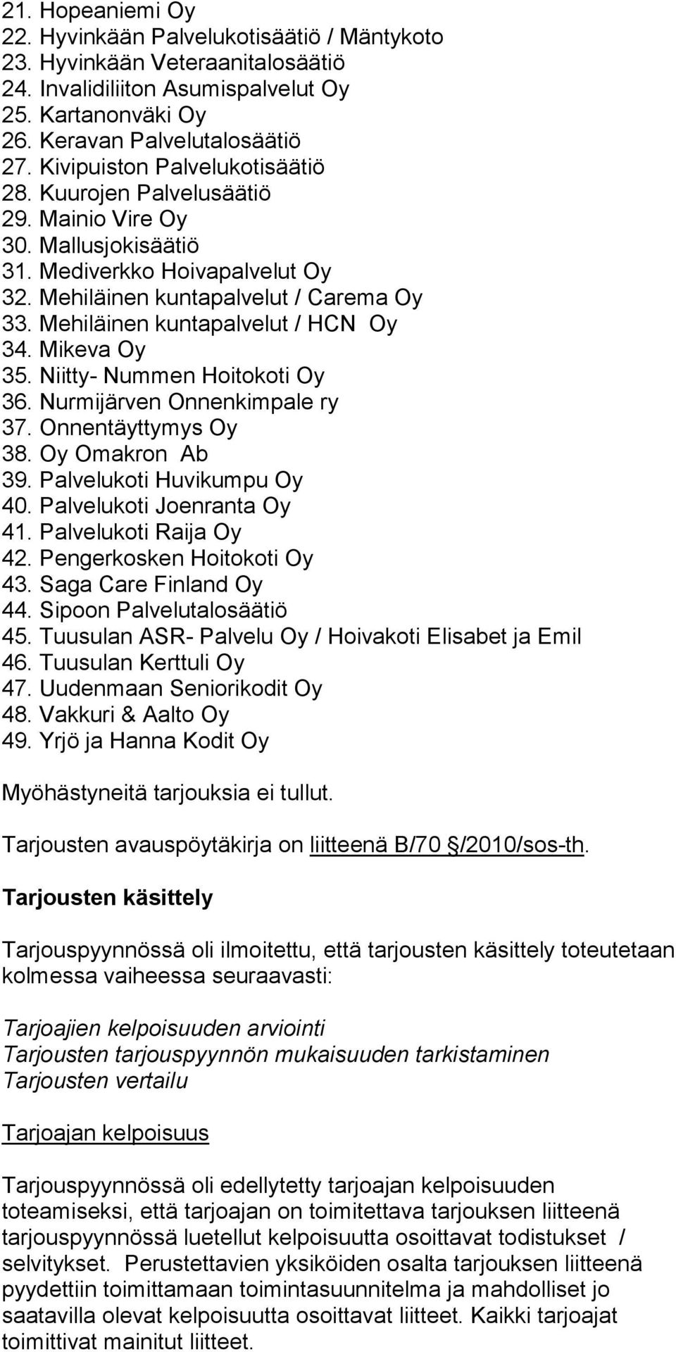 Mehiläinen kuntapalvelut / HCN Oy 34. Mikeva Oy 35. Niitty- Nummen Hoitokoti Oy 36. Nurmijärven Onnenkimpale ry 37. Onnentäyttymys Oy 38. Oy Omakron Ab 39. Palvelukoti Huvikumpu Oy 40.