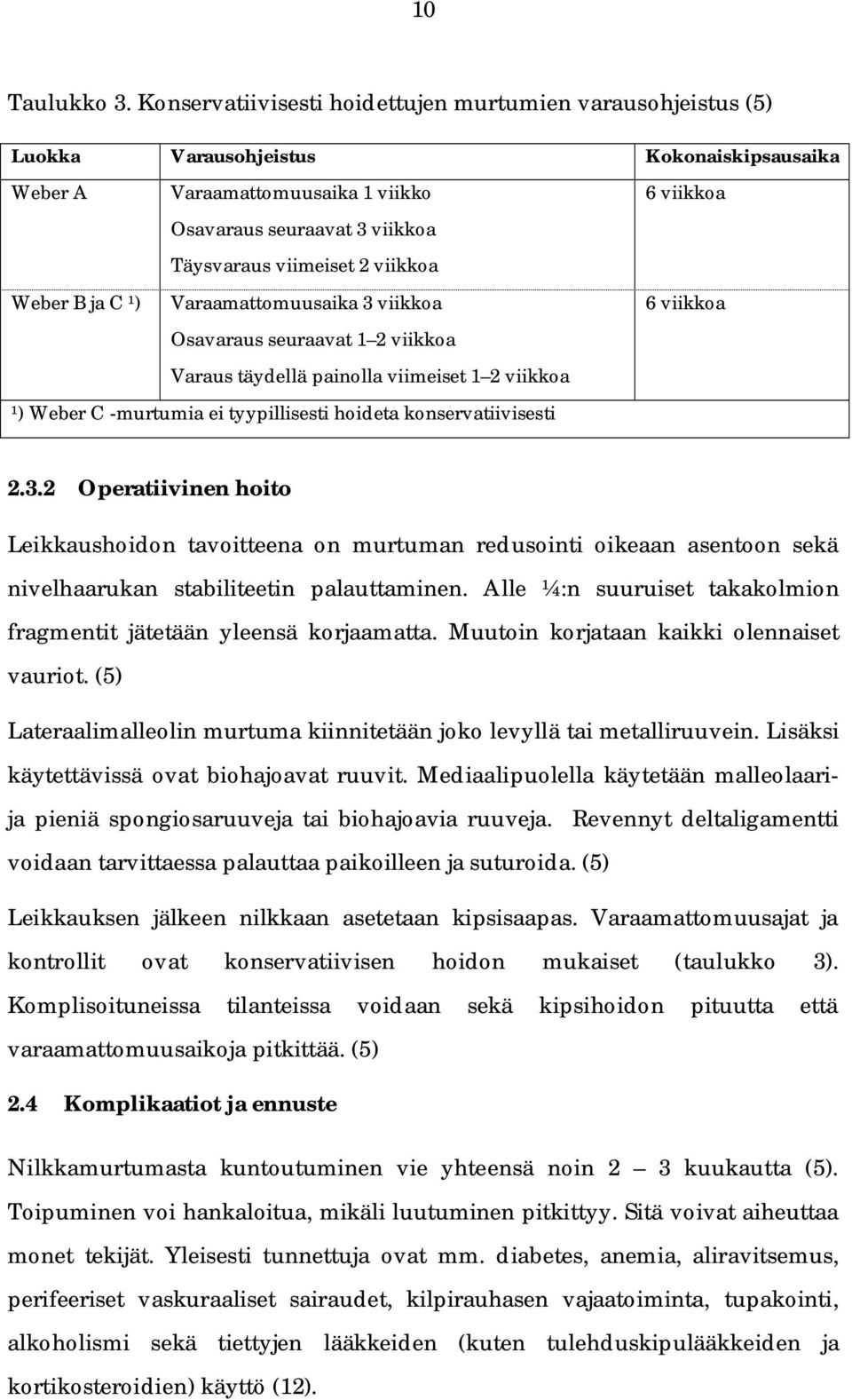 viikkoa Weber B ja C ¹) Varaamattomuusaika 3 viikkoa Osavaraus seuraavat 1 2 viikkoa Varaus täydellä painolla viimeiset 1 2 viikkoa ¹) Weber C -murtumia ei tyypillisesti hoideta konservatiivisesti 6