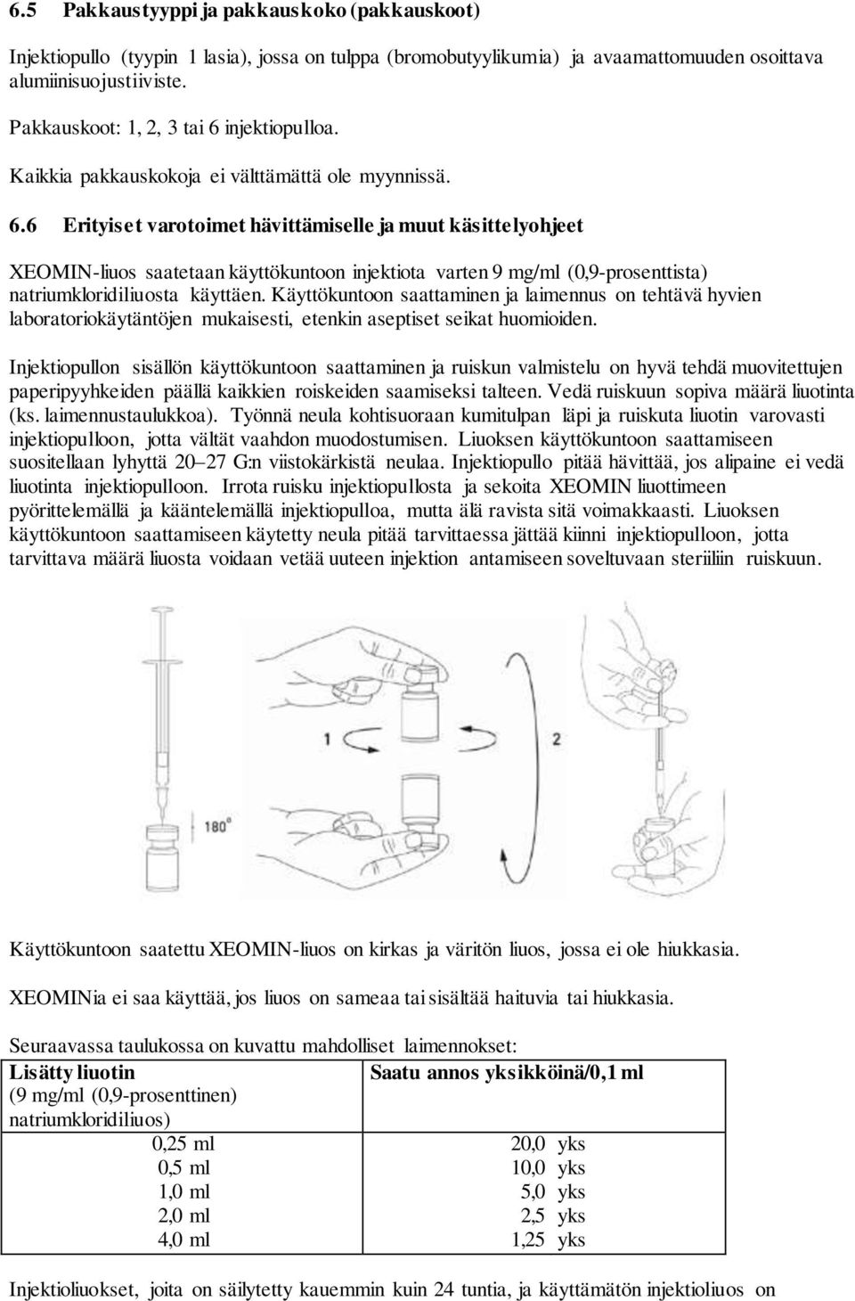 injektiopulloa. Kaikkia pakkauskokoja ei välttämättä ole myynnissä. 6.