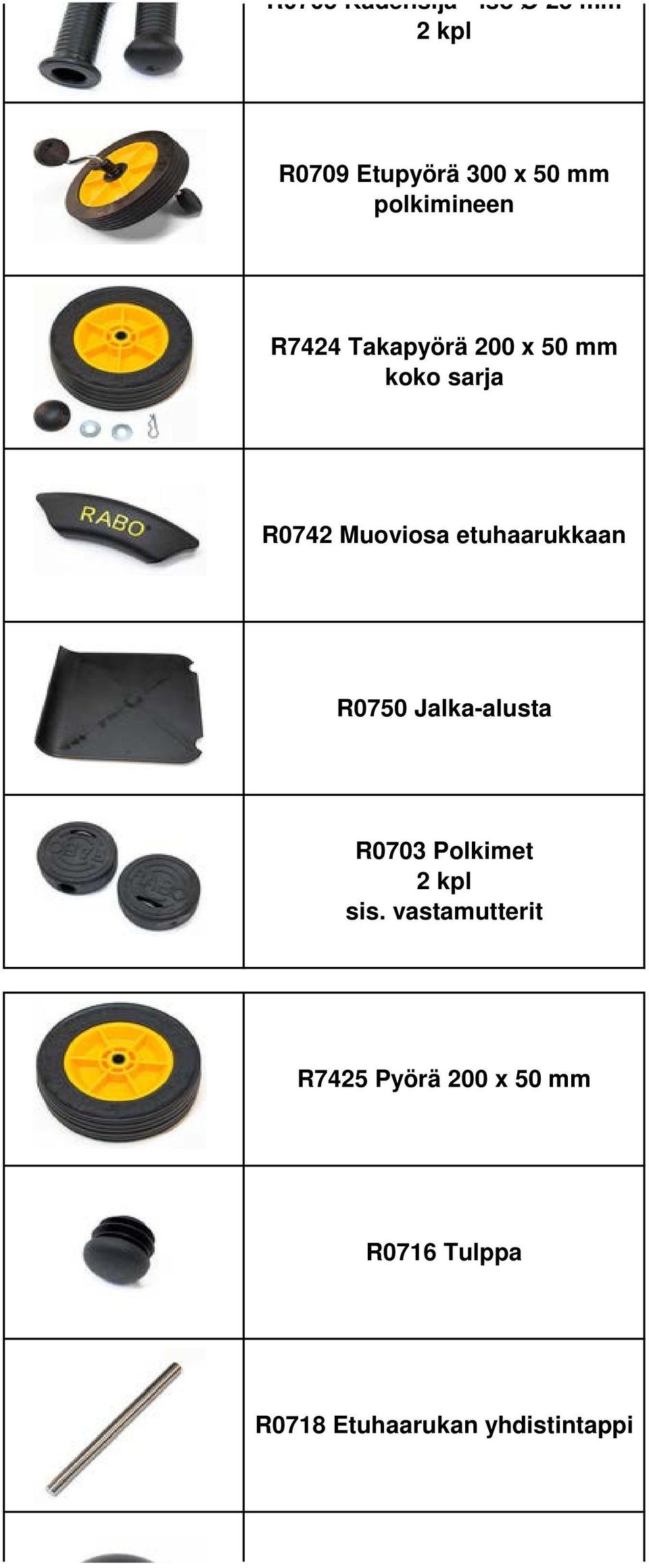 etuhaarukkaan R0750 Jalka-alusta R0703 Polkimet sis.