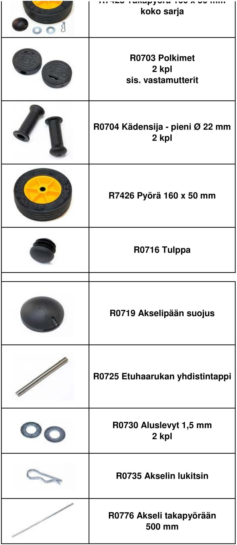 Pyörä 160 x 50 mm R0719 Akselipään suojus R0725